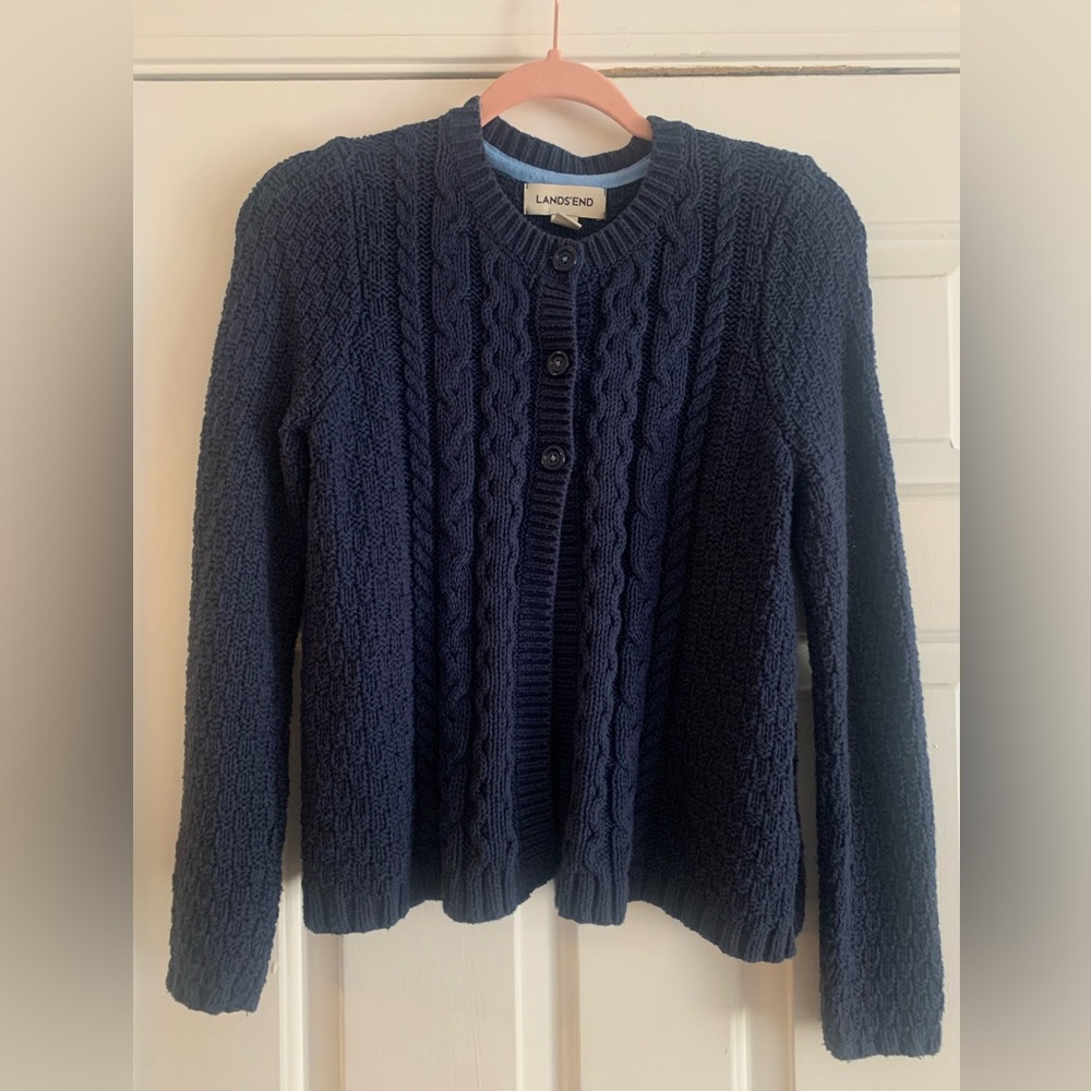 Lands End Women’s Large Cardigan Navy Blue